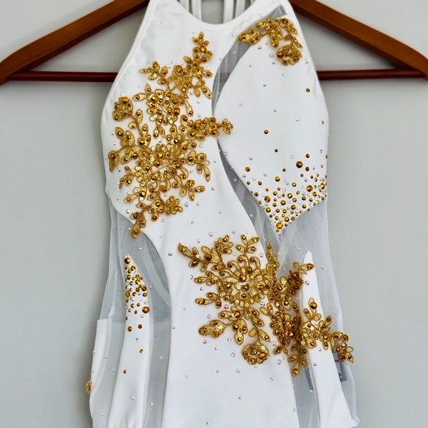 You're Golden - Stunning White and Gold solo dance costume and hairpiece