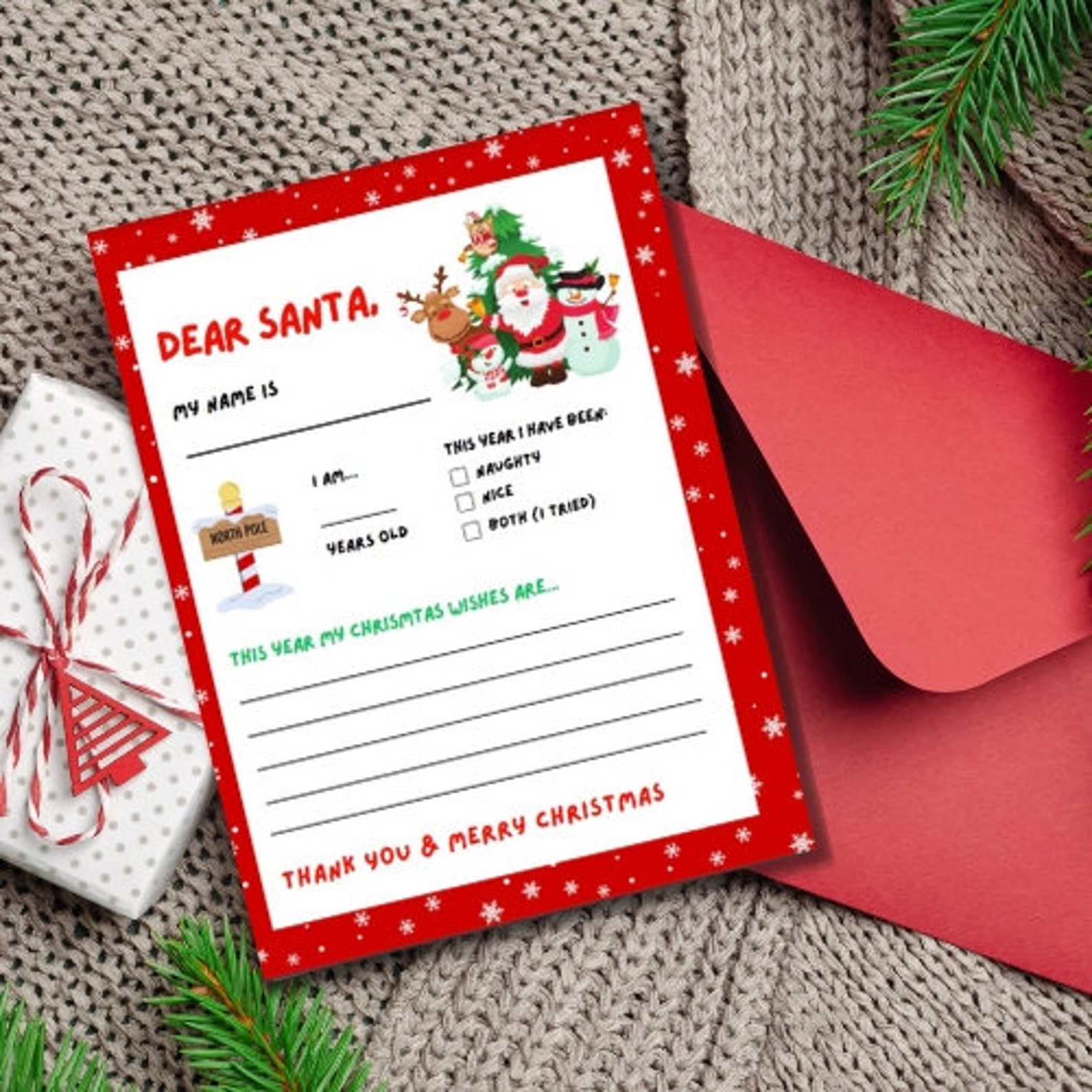 Letter to Santa Printable, Letter to Santa Digital Download, Printable ...