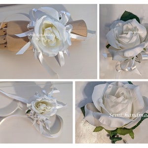 Ivory Open Rose Boutonniere, Pin, Wrist Corsage
