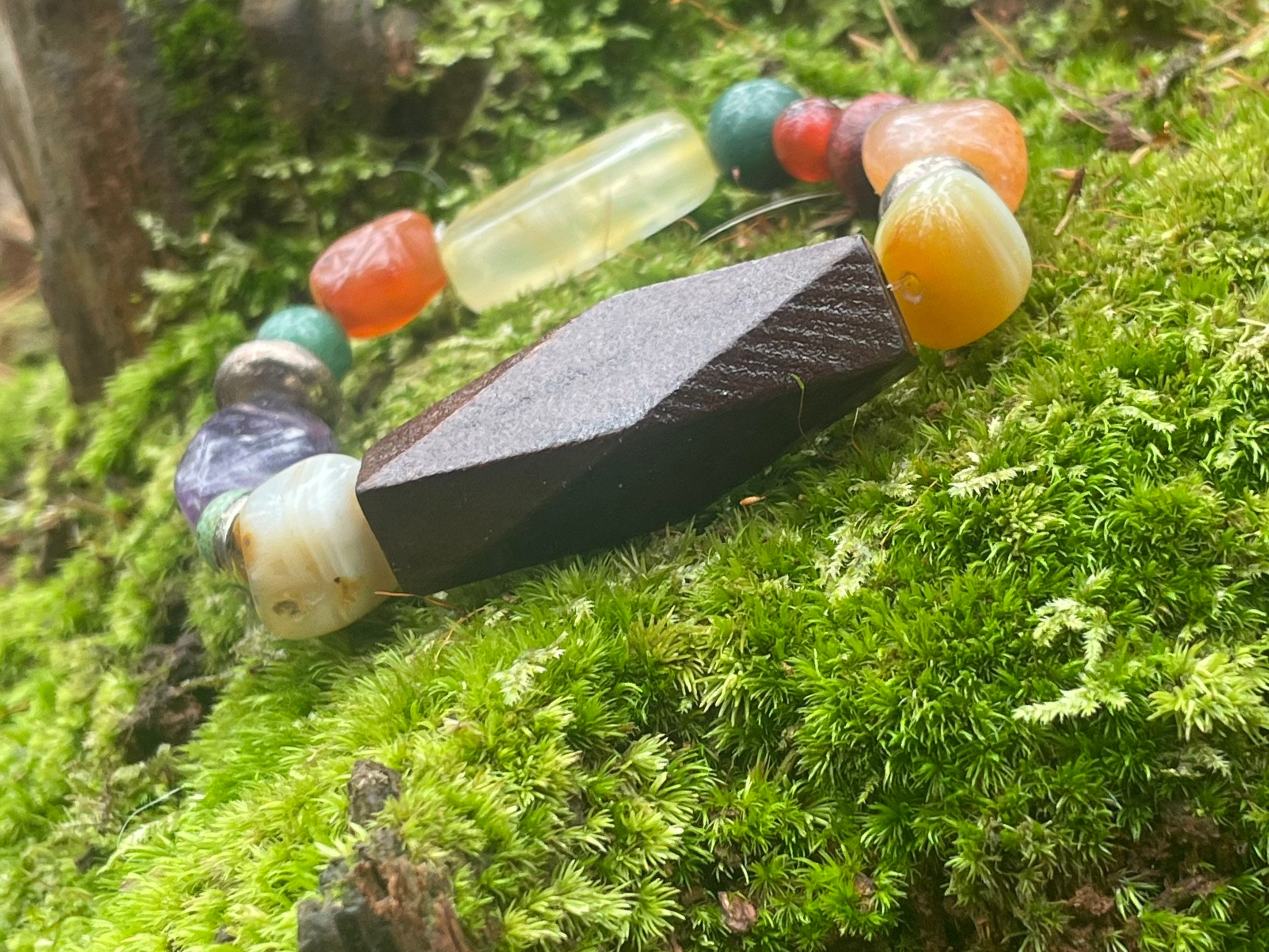 7 Multi Agate Stone and Wooden Barrel Focal Boho Bracelet - Etsy 7 Multi Agate Stone and Wooden Barrel Focal Boho Bracelet - Etsy
