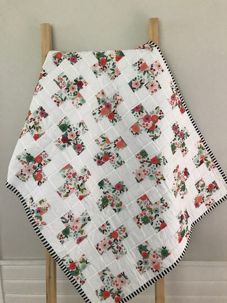 Plus Sign Modern Baby Crib Quilt Floral