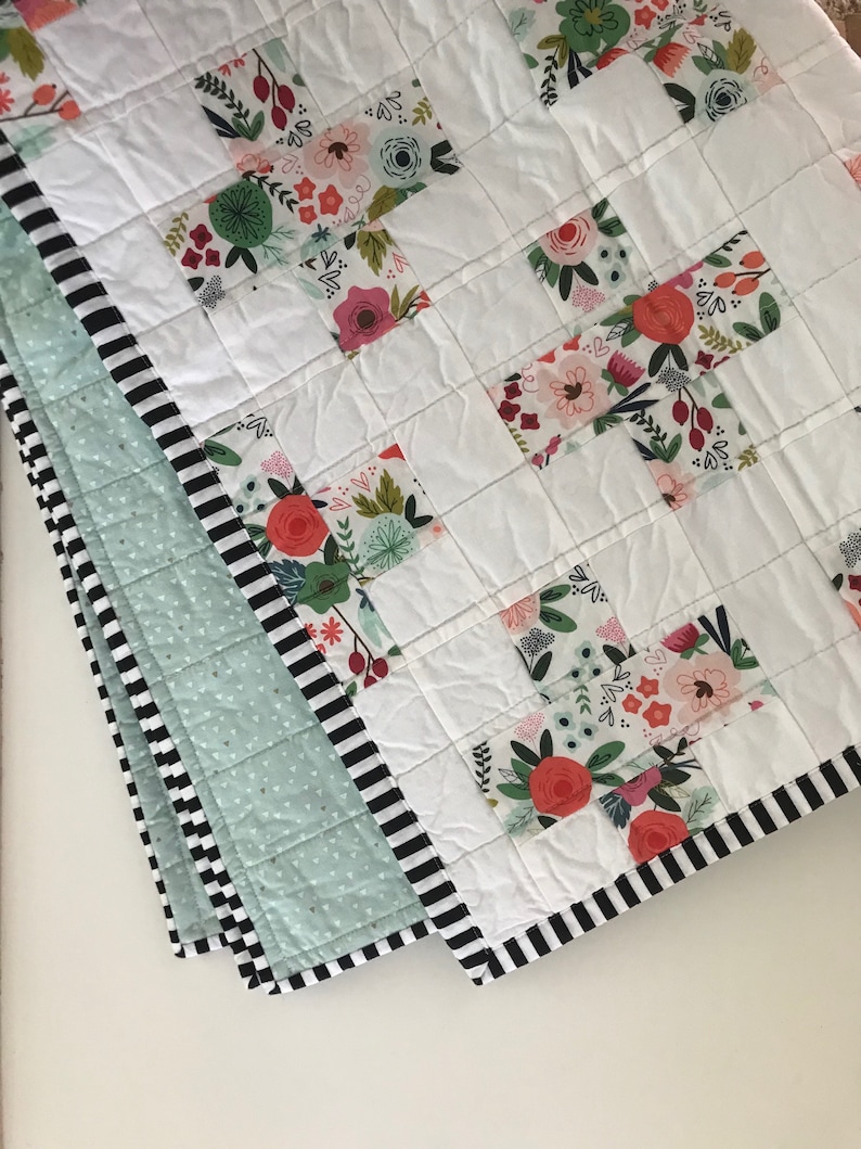 Plus Sign Modern Baby Crib Quilt Floral
