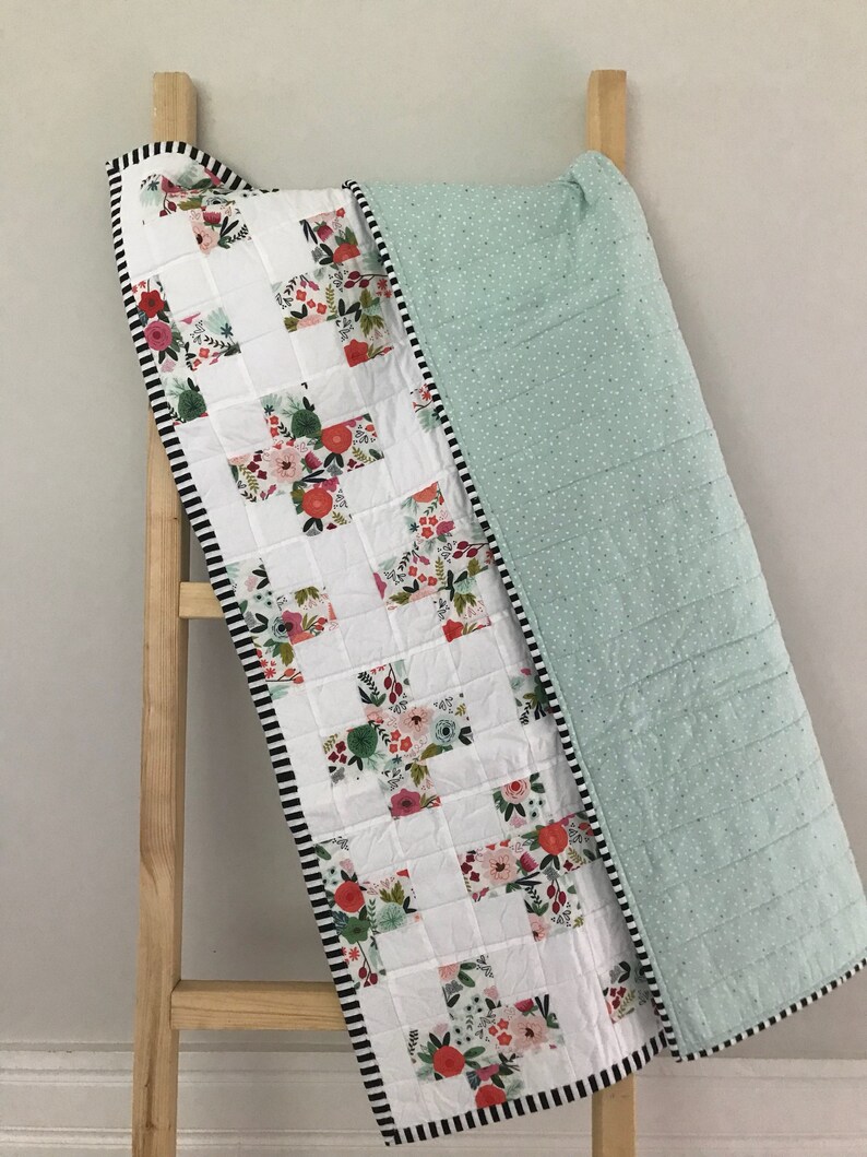 Plus Sign Modern Baby Crib Quilt Floral