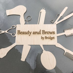 Hairdresser, Beauty School or Salon booth collage with engraved text option Laser Cut image 2