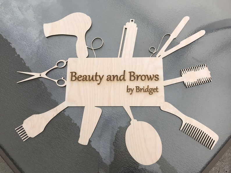 Hairdresser, Beauty School or Salon booth collage with engraved text option Laser Cut image 2