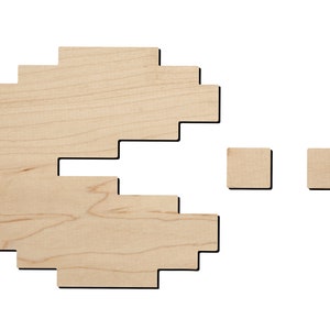 Pixelated arcade game character for game room with Free tiny dots for him to munch - Laser Cut from Wood