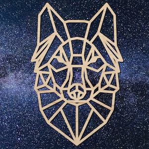 Wolf Head Bust- Geometric Shape - Laser Cut from Wood