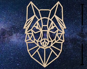 Wolf Head Bust- Geometric Shape - Laser Cut from Wood