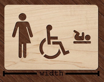 Restroom Sign Cut Out - Gender Neutral Shape - Laser Cut Handicap Bathroom and Baby Sign from Wood