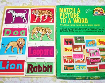 Vintage Match a Picture to a Word Educational Picture Puzzle For Pre-School Children