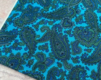 Funky Retro 70s Blue Paisley Filigree Fabric | Dressmaking Sewing Craft Home Decor & more!