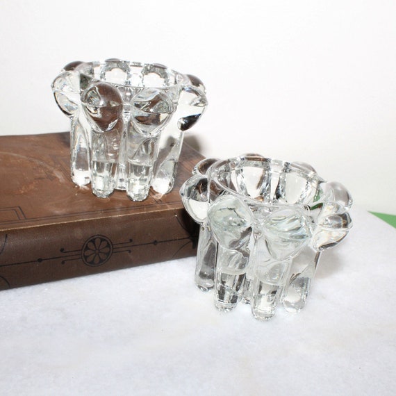 Vintage Reims France Clear Glass Bubble Candle Holders Etsy