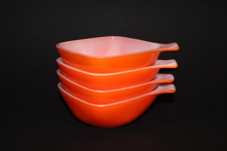 Vintage Crown Pyrex Orange Glass Square Ramekins x 4 Retro Etsy