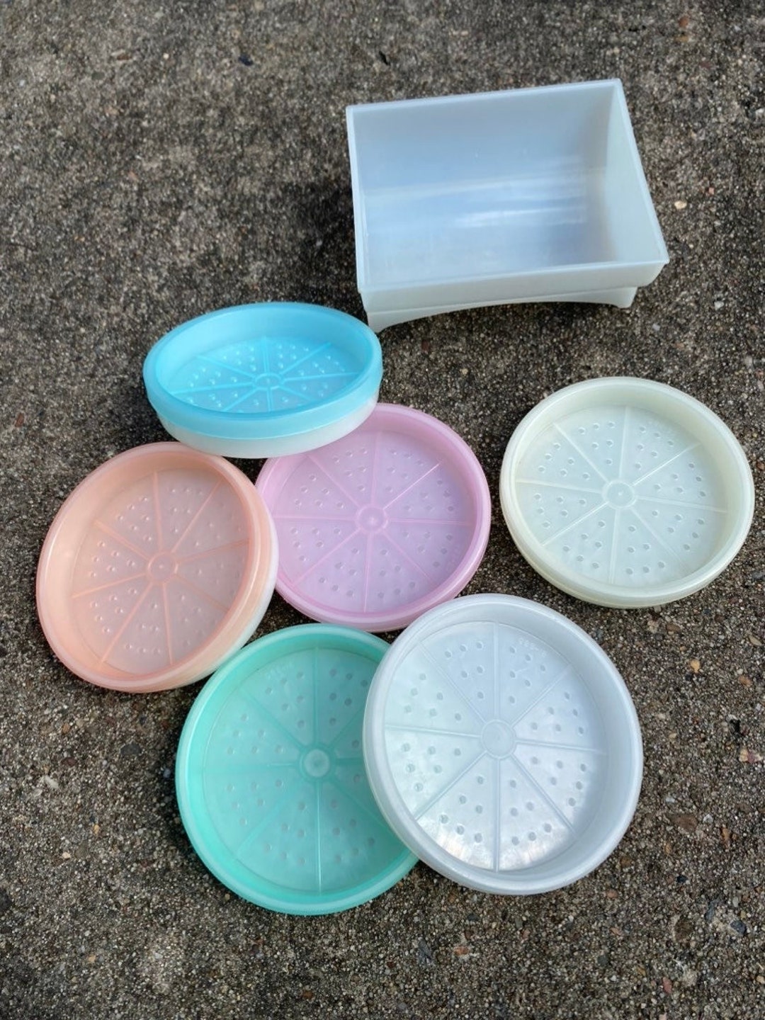 Vintage 60s Pastel Tupperware Drink Coaster Set Retro Kitchen Set of 6
