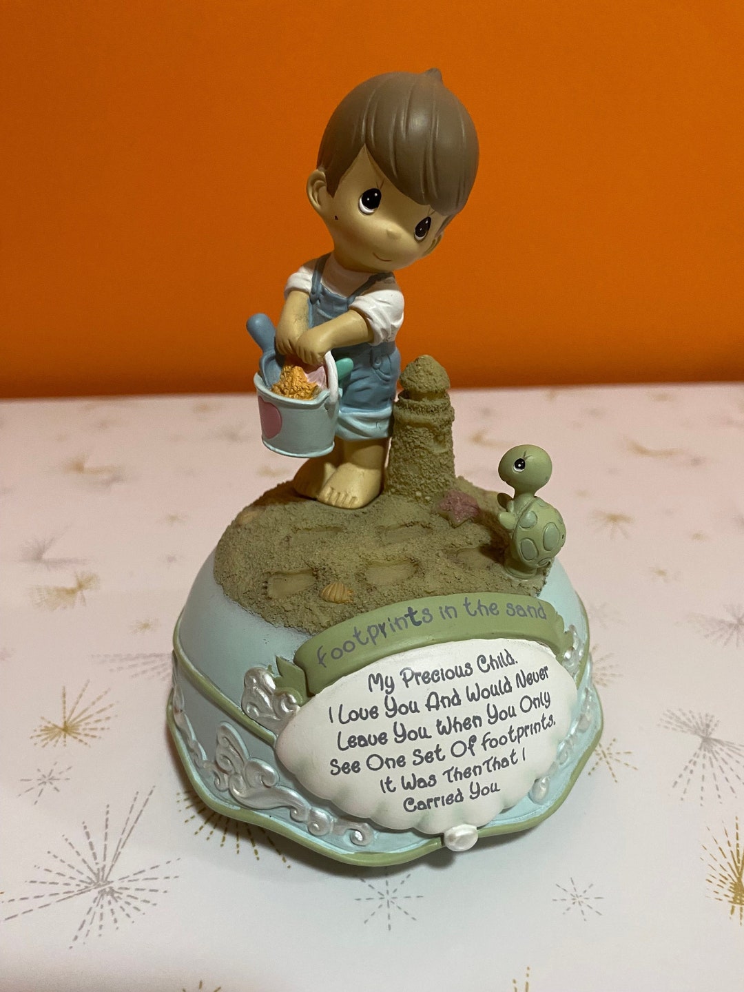 Precious Moments Footprints in the Sand Musical Boy & Turtle - Etsy ...