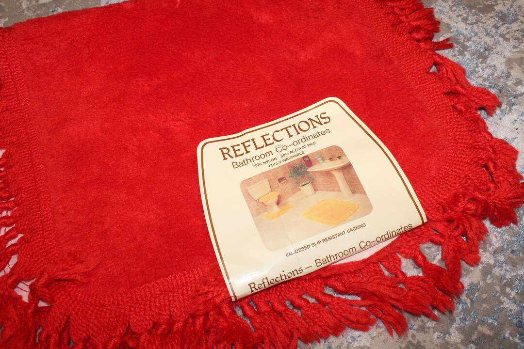 Fab Retro Bright Red Fluffy Bath Mat 'reflections' Made in Australia