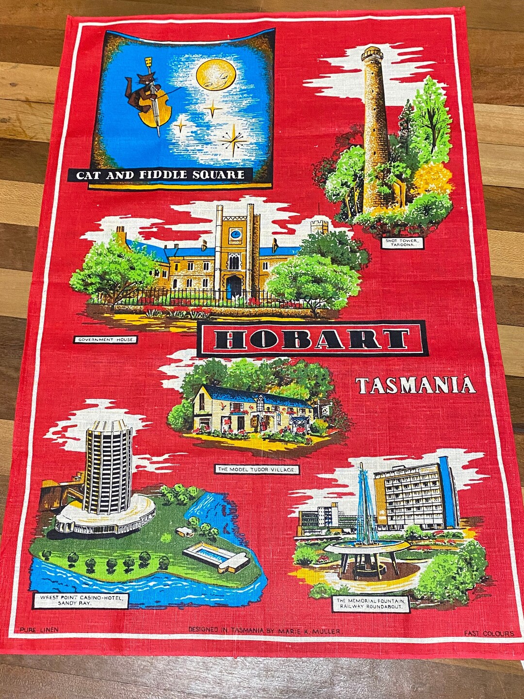 Hobart Tasmania Vintage Pure Linen Souvenir Tea Towel Etsy Australia