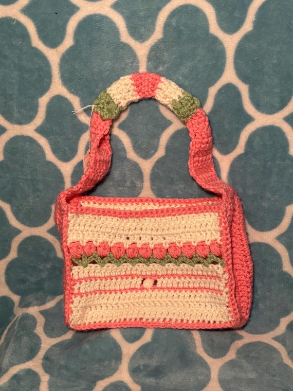 Crochet Rose Accent Hand Bag