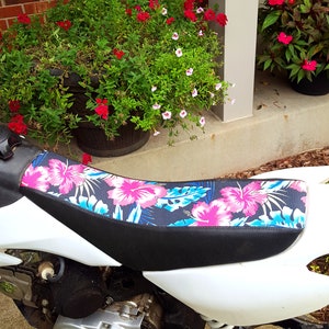 naly_notions® Tropical Hibiscus Floral Gripper Seat Cover for Honda CRF50 | XR50 | 50cc pitbike |  Made to order seat cover only |