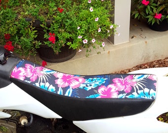 naly_notions® Tropical Hibiscus Floral Gripper Seat Cover for Honda CRF50 | XR50 | 50cc pitbike |  Made to order seat cover only |