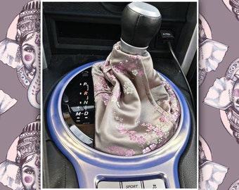 Gray with Pink Cherry Blossom shift boot OR e-brake boot / Sakura shift boot cover | Choice of thread color | Custom-made | JDM