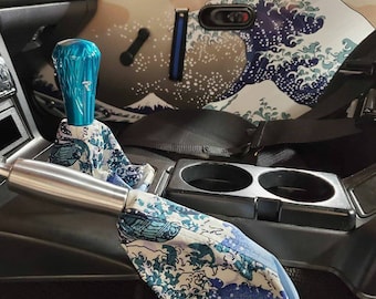 Blue Flowy Big Japanese Wave shift boot OR handbrake boot cover | Choice of thread color for stitching | customization options | JDM | KDM