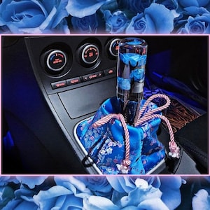 Blue with Pink Cherry Blossom shift boot OR e-brake boot / Sakura shift boot cover | Choice of thread color | Custom-made | JDM