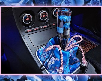 Sakura Shift Boot Cover: Blue and Pink Cherry Blossom, Custom Thread