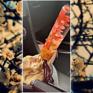 Champagne with brown Cherry Blossom Shift Boot OR E-brake boot| Choice of thread color | Custom sewn car accessory | JDM car gear boot |