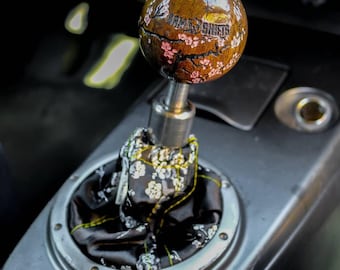 JDM black with Gold Cherry Blossom shift boot OR e-brake boot / Sakura shift boot cover | Choice of thread color | Custom-made |