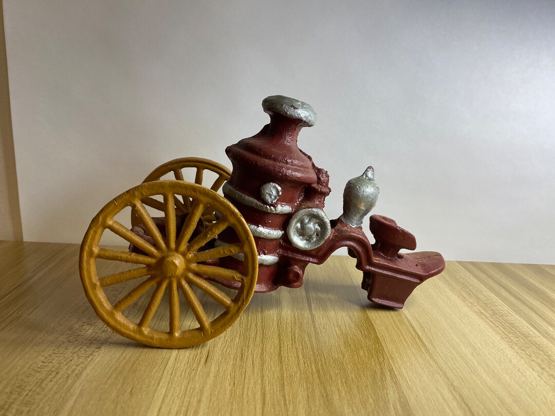 Vintage Cast Iron Fire Wagon Toy Figurine Display Etsy