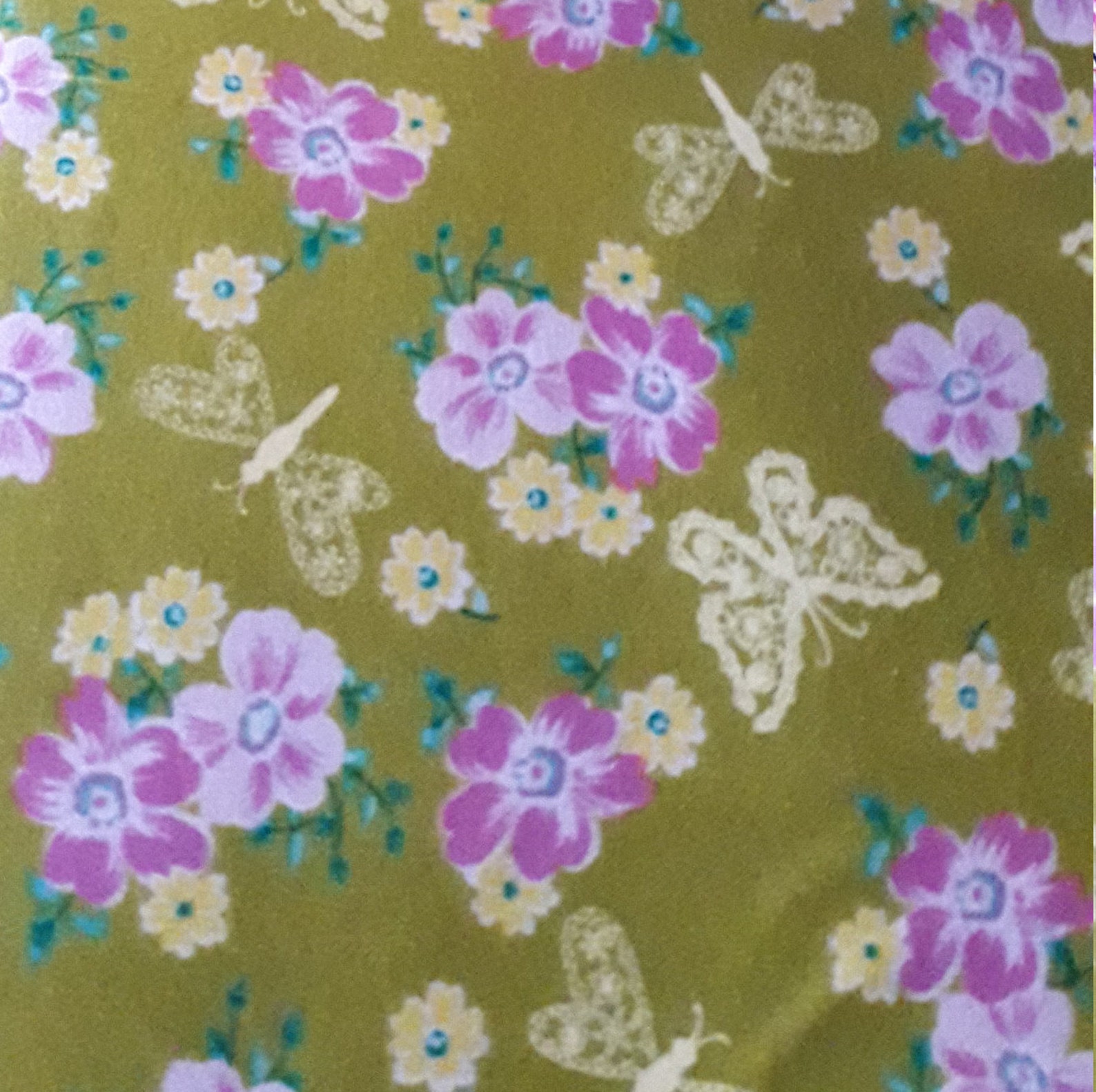 Green and purple patchwork fabric printed with flowers and Etsy