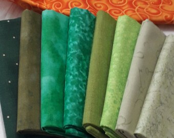 lot of 8 patchwork fabric coupons faux uni green 100% cotton