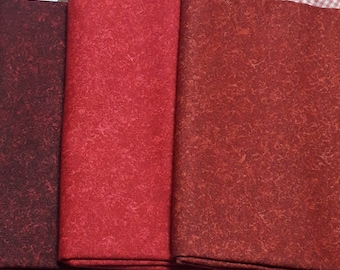 Lot de 3 coupons tissu patchwork 100% coton faux uni bordeaux,brique et rouge