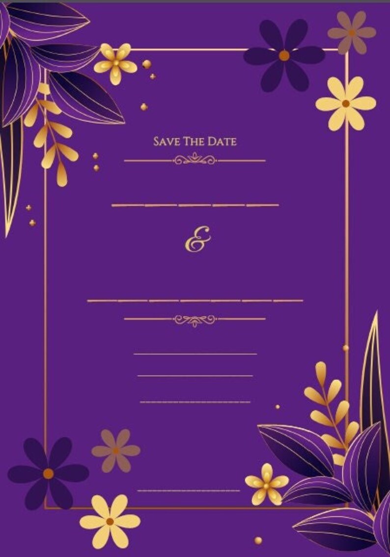 Wedding Invitation Indian Digital PDF Yellow and Purple Etsy