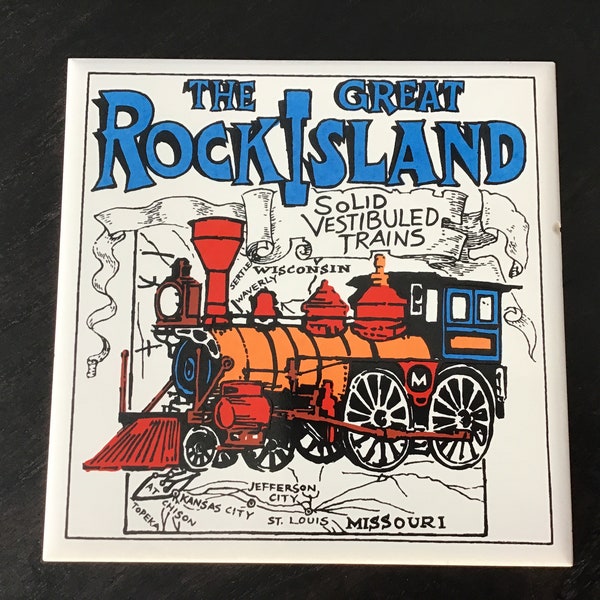 Rock Island Solid Vestibuled Trains vintage plaque, wall plate, trivet. Holt Howard and made in Japan