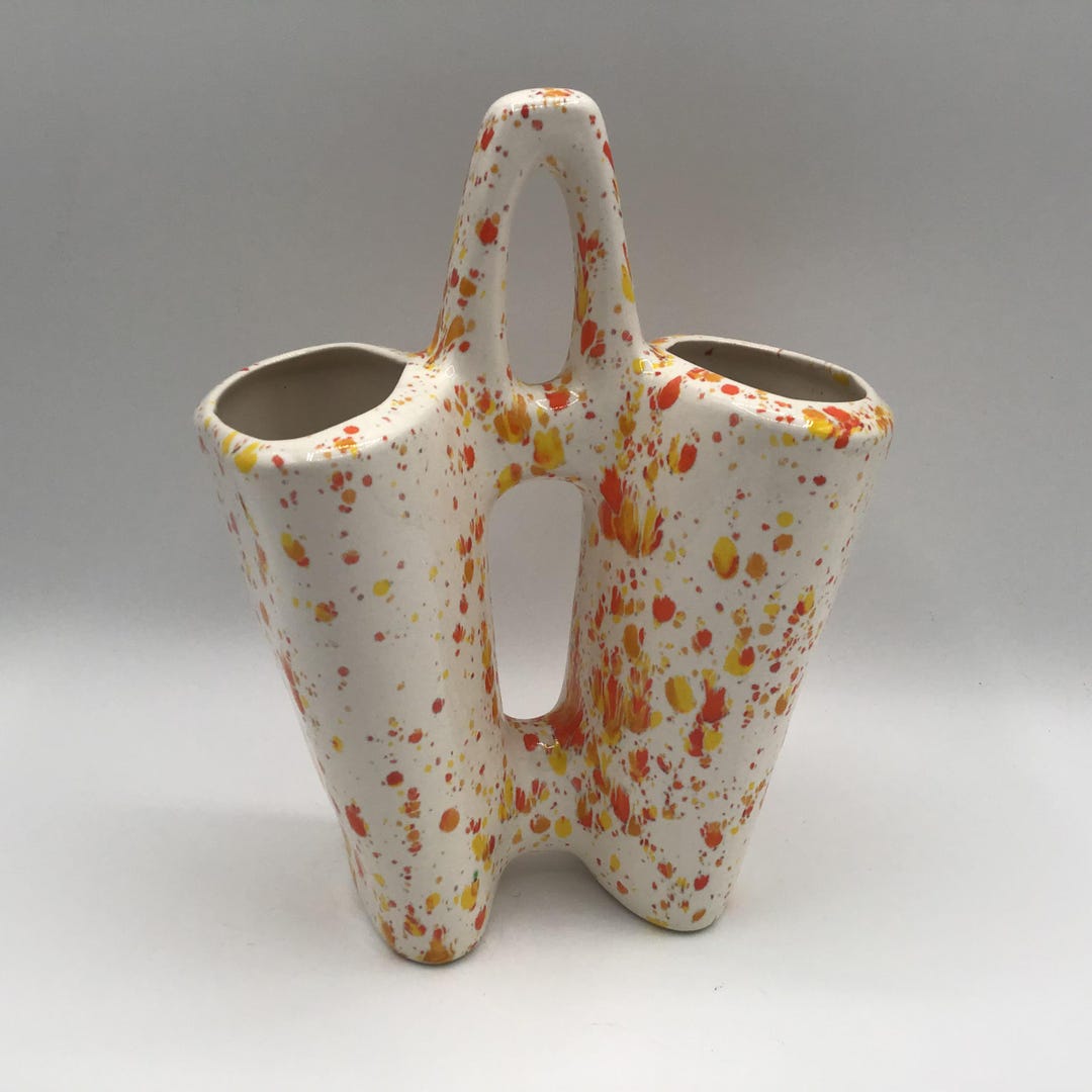 Splatter Pattern Pottery Vintage Splatter Double Pottery Mcm Vase, Orange and Yellow Hobbyist ...