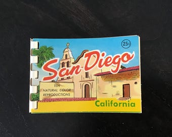 Vintage 1960 mini postcard book from San Diego, ten color postcards