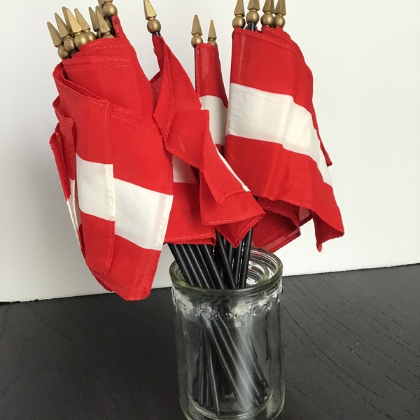 Vintage Austria flag, small hand held silk flag, made in the U.S.A.
