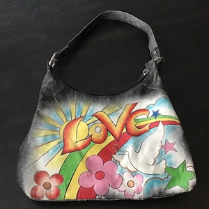 Monedero de piel pintado a mano “LOVE”, estilo hippie boho, fabricado en India