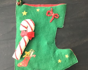 Vintage wool felt Christmas stocking, handmade