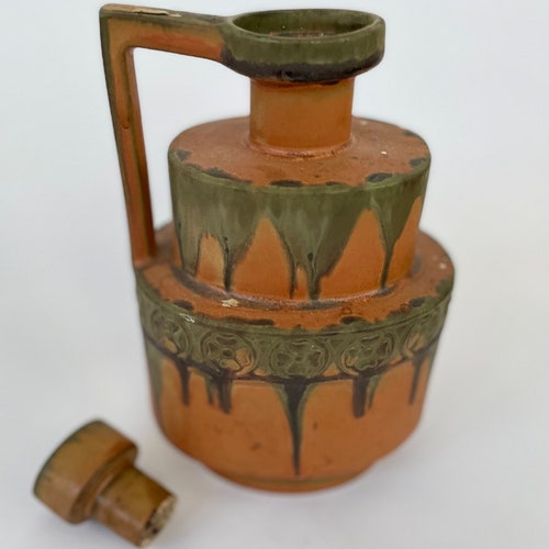 Antique Art Nouveau Denbac French Pottery Liquor Bottle 20th Century