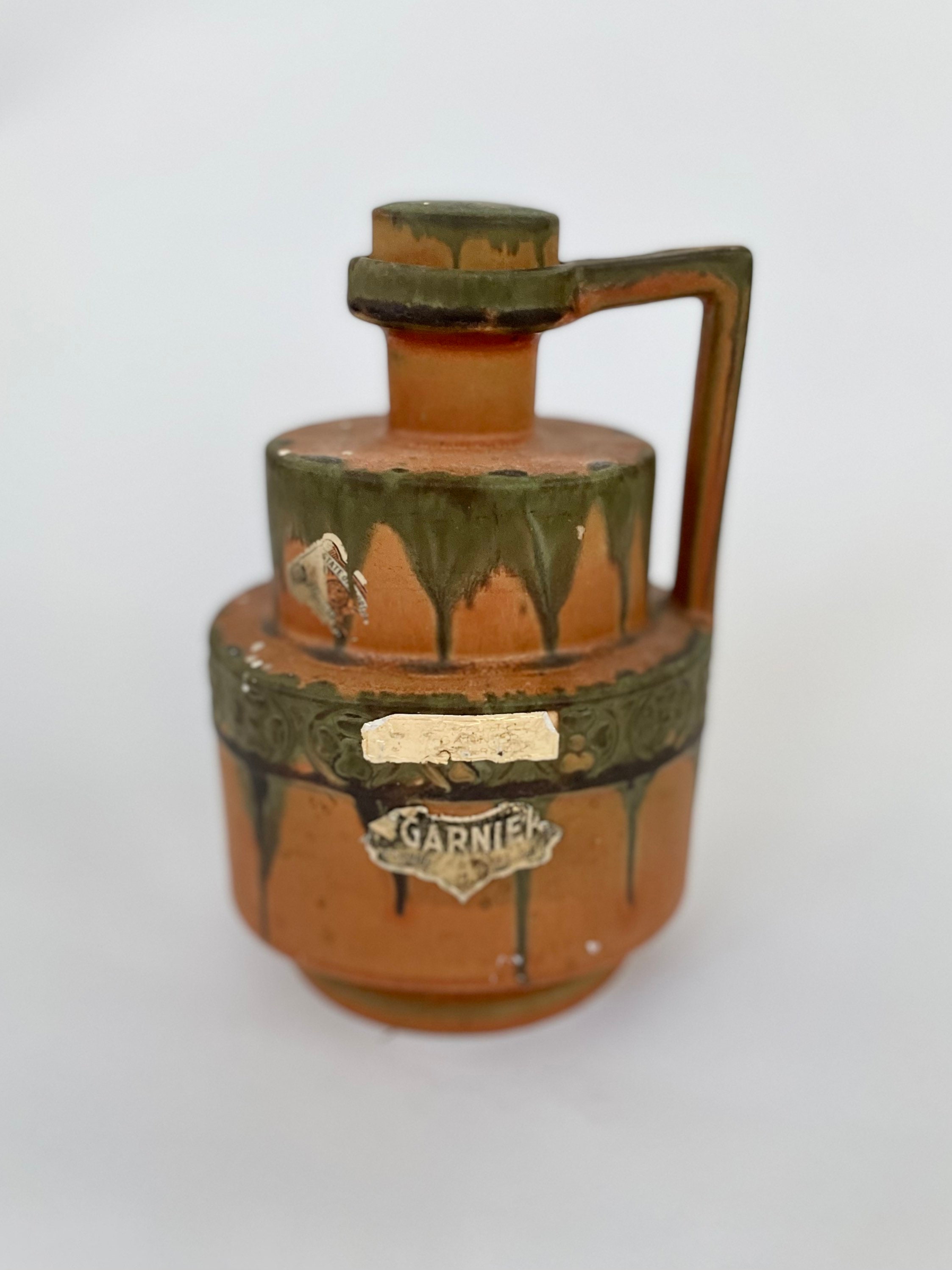 Antique Art Nouveau Denbac French Pottery Liquor Bottle 20th Century