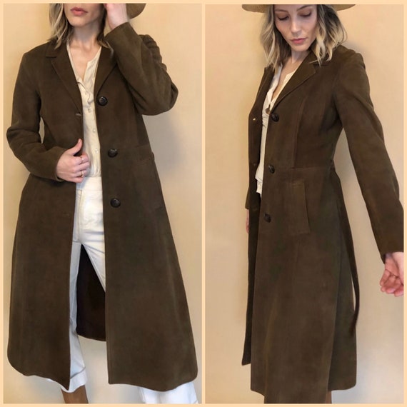Vintage 70s Brown Suede Trench Coat | Spanish Leat