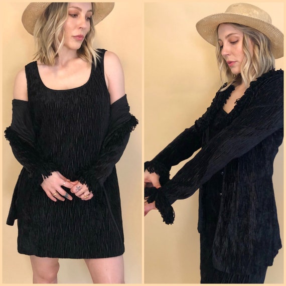 90s Sue Wong Velvet \u0026 Fringe Two Piece 
