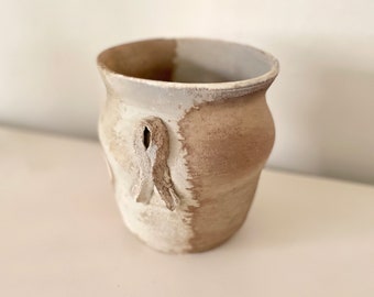 Handmade Studio Pottery Vessel | Vintage Earthenware Vase, Utensil Holder, Ceramic Art Decor