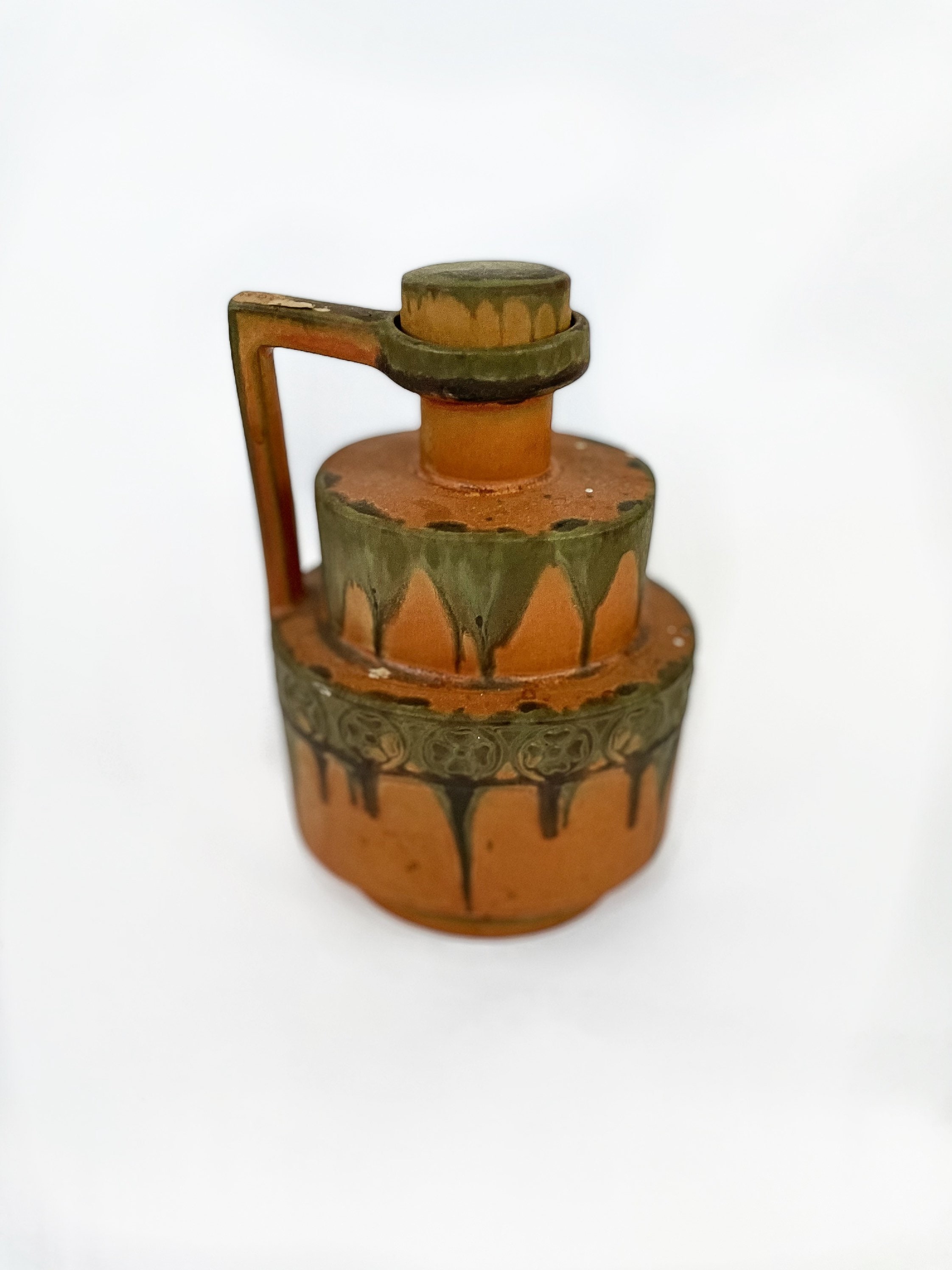 Antique Art Nouveau Denbac French Pottery Liquor Bottle 20th Century