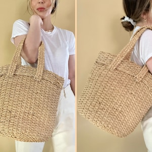 Vintage Large Woven Jute Market Bag | 90s Oversize Raffi Straw Bucket Tote