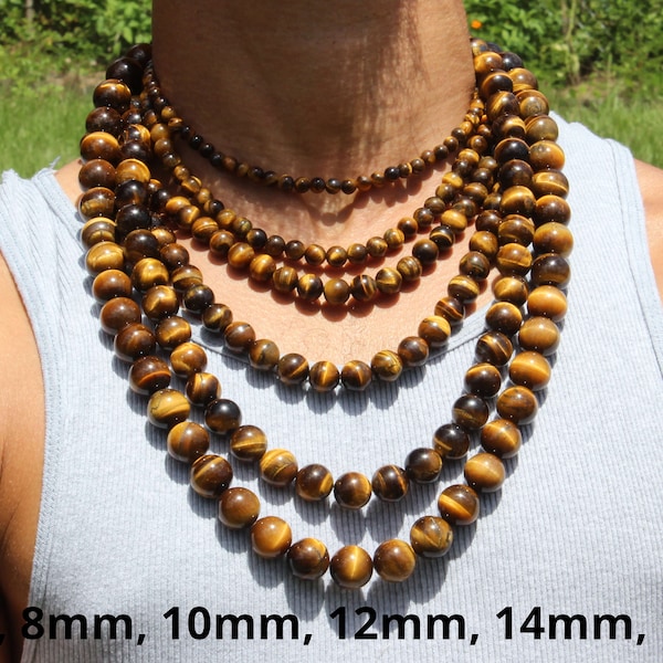 Tiger Eye Necklace - Mens Necklace - Beaded Necklace - Tribal Necklace - Good Luck - Confidence