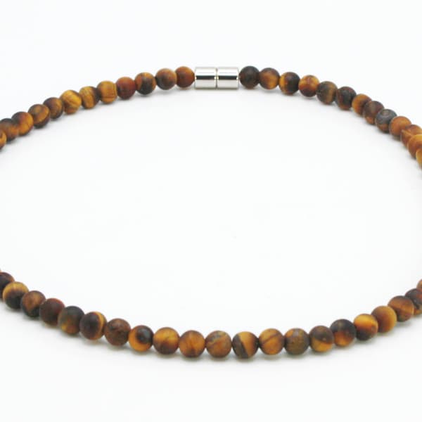 Supreme Matte Yellow Tiger Eye Necklace with Magnetic Clasp - 6mm Genuine Gemstone Jewelry for Men/Women